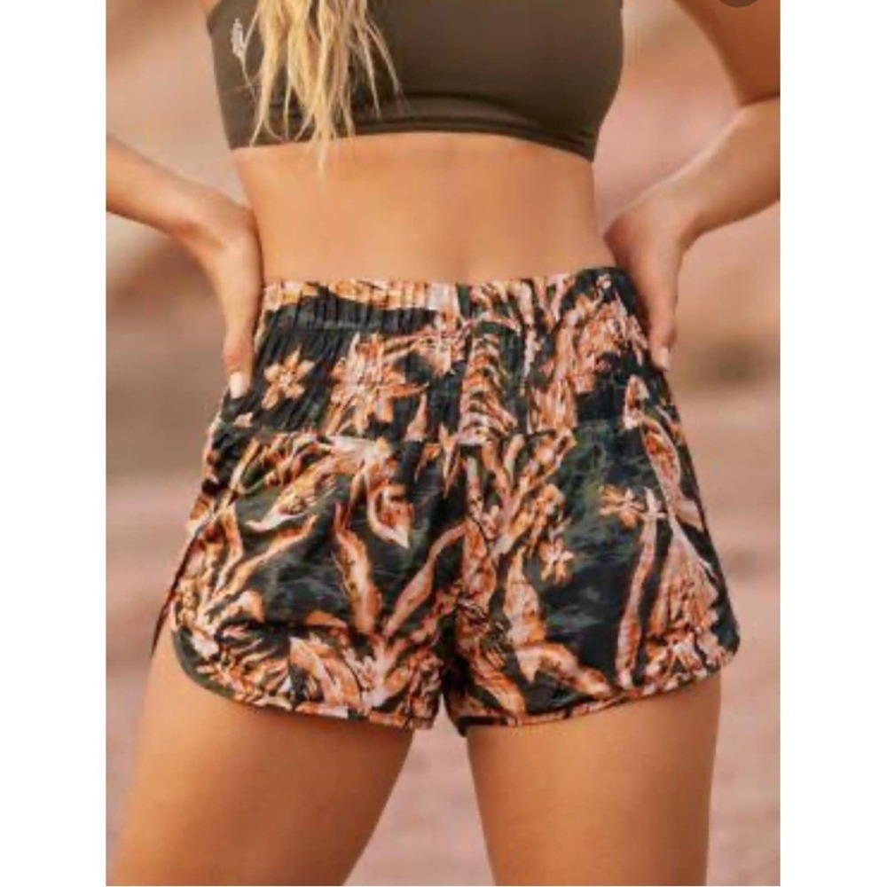 Free People Black Orange The Way Home Shorts Bird Print Athletic Shorts Sz XS